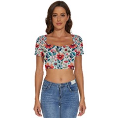 Flowers Flora Floral Background Pattern Nature Seamless Bloom Background Wallpaper Spring Short Sleeve Square Neckline Crop Top  by Maspions