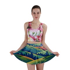 Field Valley Nature Meadows Flowers Dawn Landscape Mini Skirt