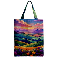 Field Valley Nature Meadows Flowers Dawn Landscape Zipper Classic Tote Bag by Maspions