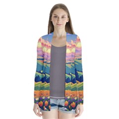 Field Valley Nature Meadows Flowers Dawn Landscape Drape Collar Cardigan