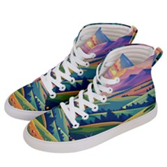 Field Valley Nature Meadows Flowers Dawn Landscape Men s Hi-top Skate Sneakers by Maspions