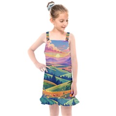 Field Valley Nature Meadows Flowers Dawn Landscape Kids  Overall Dress