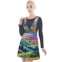 Field Valley Nature Meadows Flowers Dawn Landscape Plunge Pinafore Velour Dress