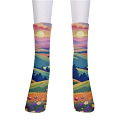 Field Valley Nature Meadows Flowers Dawn Landscape Crew Socks