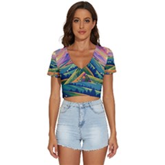 Field Valley Nature Meadows Flowers Dawn Landscape V-neck Crop Top