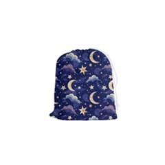 Night Moon Seamless Background Stars Sky Clouds Texture Pattern Drawstring Pouch (xs) by Maspions