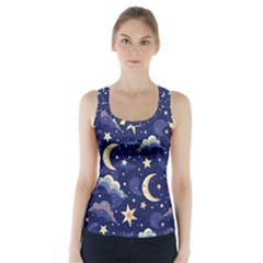 Night Moon Seamless Background Stars Sky Clouds Texture Pattern Racer Back Sports Top