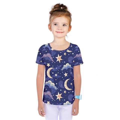 Night Moon Seamless Background Stars Sky Clouds Texture Pattern Kids  One Piece T-shirt by Maspions