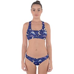 Night Moon Seamless Background Stars Sky Clouds Texture Pattern Cross Back Hipster Bikini Set