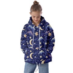 Night Moon Seamless Background Stars Sky Clouds Texture Pattern Kids  Oversized Hoodie