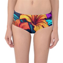 Hibiscus Flowers Colorful Vibrant Tropical Garden Bright Saturated Nature Mid-waist Bikini Bottoms