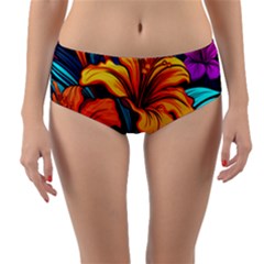 Hibiscus Flowers Colorful Vibrant Tropical Garden Bright Saturated Nature Reversible Mid-waist Bikini Bottoms by Maspions