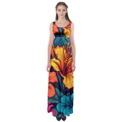 Hibiscus Flowers Colorful Vibrant Tropical Garden Bright Saturated Nature Empire Waist Maxi Dress