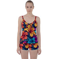 Hibiscus Flowers Colorful Vibrant Tropical Garden Bright Saturated Nature Tie Front Two Piece Tankini by Maspions