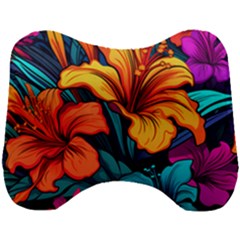 Hibiscus Flowers Colorful Vibrant Tropical Garden Bright Saturated Nature Head Support Cushion