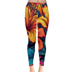 Hibiscus Flowers Colorful Vibrant Tropical Garden Bright Saturated Nature Inside Out Leggings