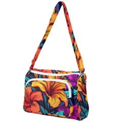 Hibiscus Flowers Colorful Vibrant Tropical Garden Bright Saturated Nature Front Pocket Crossbody Bag