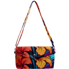 Hibiscus Flowers Colorful Vibrant Tropical Garden Bright Saturated Nature Removable Strap Clutch Bag by Maspions