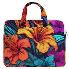 Hibiscus Flowers Colorful Vibrant Tropical Garden Bright Saturated Nature Macbook Pro 15  Double Pocket Laptop Bag  by Maspions