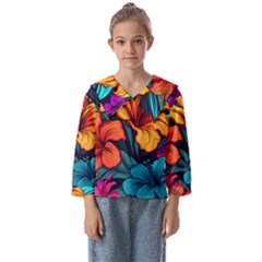 Hibiscus Flowers Colorful Vibrant Tropical Garden Bright Saturated Nature Kids  Sailor Shirt by Maspions