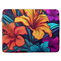 Hibiscus Flowers Colorful Vibrant Tropical Garden Bright Saturated Nature 17  Vertical Laptop Sleeve Case With Pocket