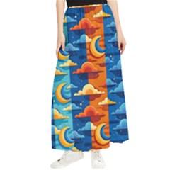 Clouds Stars Sky Moon Day And Night Background Wallpaper Maxi Chiffon Skirt by Maspions