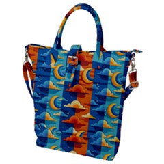 Clouds Stars Sky Moon Day And Night Background Wallpaper Buckle Top Tote Bag