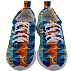 Clouds Stars Sky Moon Day And Night Background Wallpaper Kids Athletic Shoes by Maspions