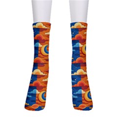 Clouds Stars Sky Moon Day And Night Background Wallpaper Crew Socks