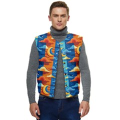 Clouds Stars Sky Moon Day And Night Background Wallpaper Men s Button Up Puffer Vest	 by Maspions