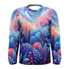 Nature Night Bushes Flowers Leaves Clouds Landscape Berries Story Fantasy Wallpaper Background Sampl Men s Long Sleeve T-shirt