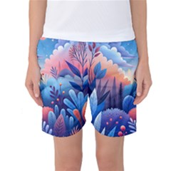 Nature Night Bushes Flowers Leaves Clouds Landscape Berries Story Fantasy Wallpaper Background Sampl Women s Basketball Shorts