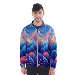 Nature Night Bushes Flowers Leaves Clouds Landscape Berries Story Fantasy Wallpaper Background Sampl Men s Windbreaker