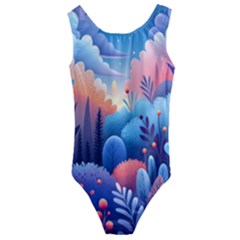 Nature Night Bushes Flowers Leaves Clouds Landscape Berries Story Fantasy Wallpaper Background Sampl Kids  Cut-out Back One Piece Swimsuit