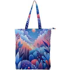 Nature Night Bushes Flowers Leaves Clouds Landscape Berries Story Fantasy Wallpaper Background Sampl Double Zip Up Tote Bag