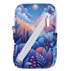 Nature Night Bushes Flowers Leaves Clouds Landscape Berries Story Fantasy Wallpaper Background Sampl Belt Pouch Bag (small) by Maspions