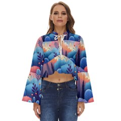 Nature Night Bushes Flowers Leaves Clouds Landscape Berries Story Fantasy Wallpaper Background Sampl Boho Long Bell Sleeve Top