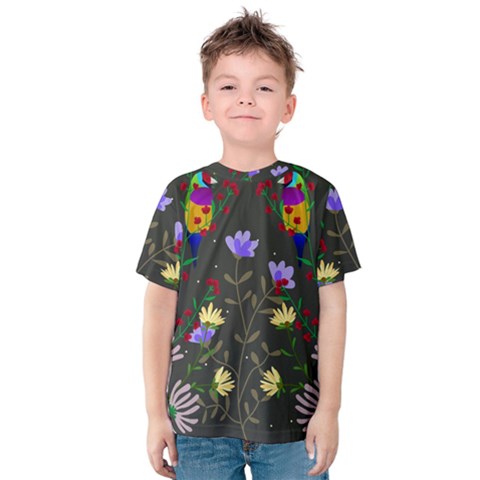 Bird Flower Plant Nature Kids  Cotton T-shirt by Maspions