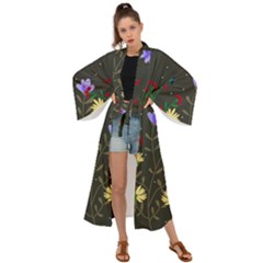 Bird Flower Plant Nature Maxi Kimono