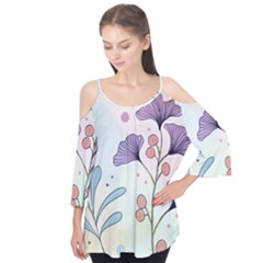 Flower Paint Flora Nature Plant Flutter Sleeve T-shirt 