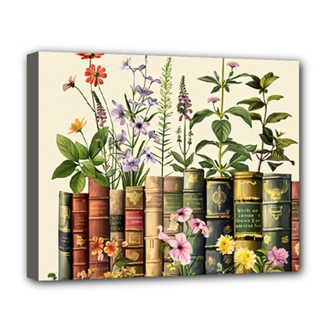 Books Flowers Book Flower Flora Floral Deluxe Canvas 20  X 16  (stretched)