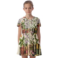 Books Flowers Book Flower Flora Floral Kids  Short Sleeve Pinafore Style Dress