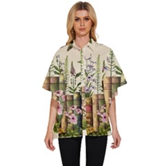 Books Flowers Book Flower Flora Floral Women s Batwing Button Up Shirt