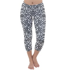 Monochrome Maze Design Print Capri Winter Leggings  by dflcprintsclothing