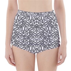 Monochrome Maze Design Print High-waisted Bikini Bottoms by dflcprintsclothing