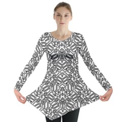 Monochrome Maze Design Print Long Sleeve Tunic  by dflcprintsclothing
