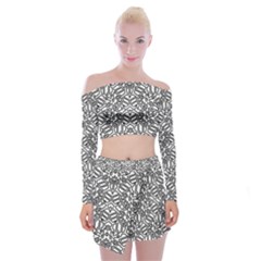 Monochrome Maze Design Print Off Shoulder Top With Mini Skirt Set by dflcprintsclothing