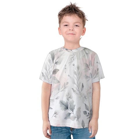 Light Grey And Pink Floral Kids  Cotton T-shirt by LyssasMindArt