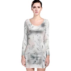 Light Grey And Pink Floral Long Sleeve Bodycon Dress by LyssasMindArt