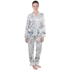 Light Grey And Pink Floral Women s Long Sleeve Satin Pajamas Set	 by LyssasMindArt